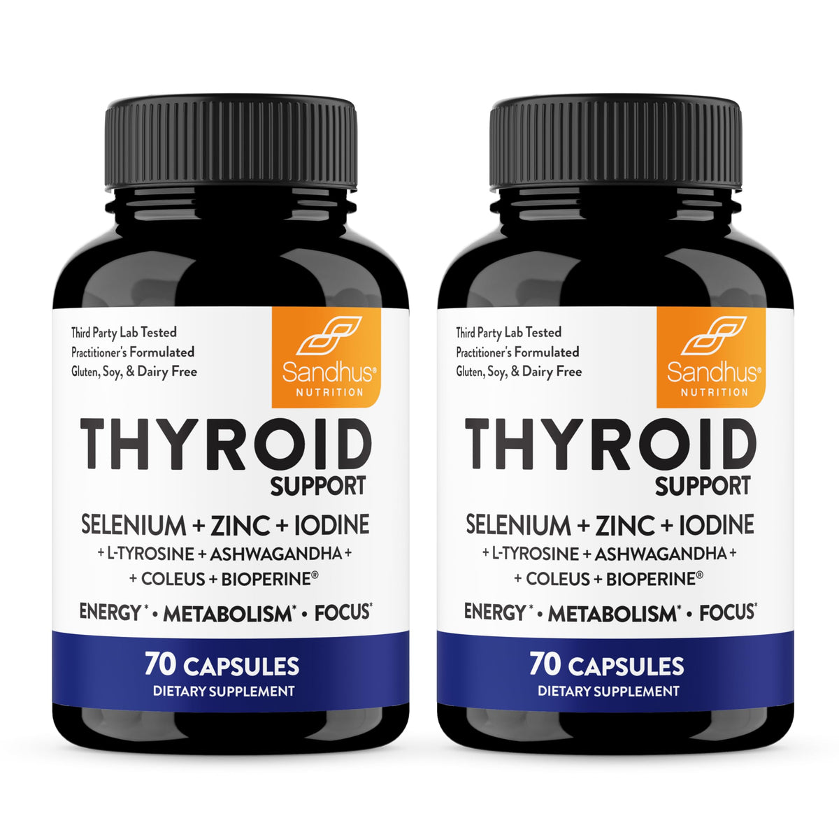 Thyroid Support with Selenium, Zinc, Iodine, L Tyrosine, Ashwagandha, 70 Count (Pack of 2) R269