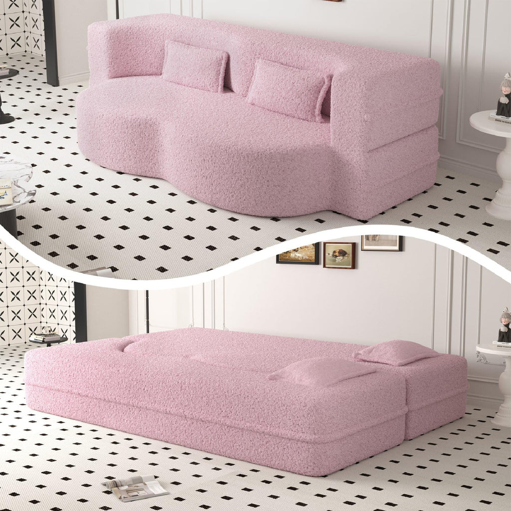 Pink Full Size Sherpa Futon Sofa Bed Q605438