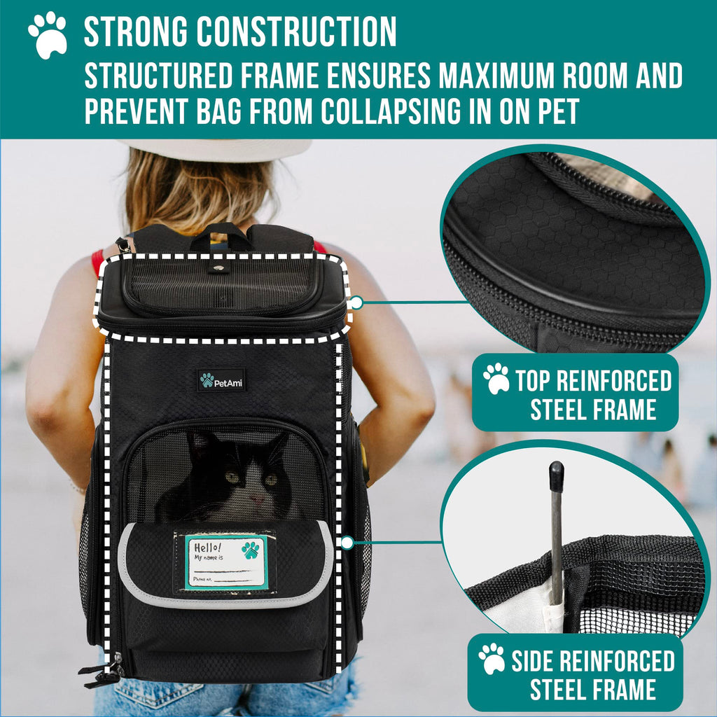 Dog Backpack Carrier, Airline Approved 4-Way Entry Cat Bag, Black B8902