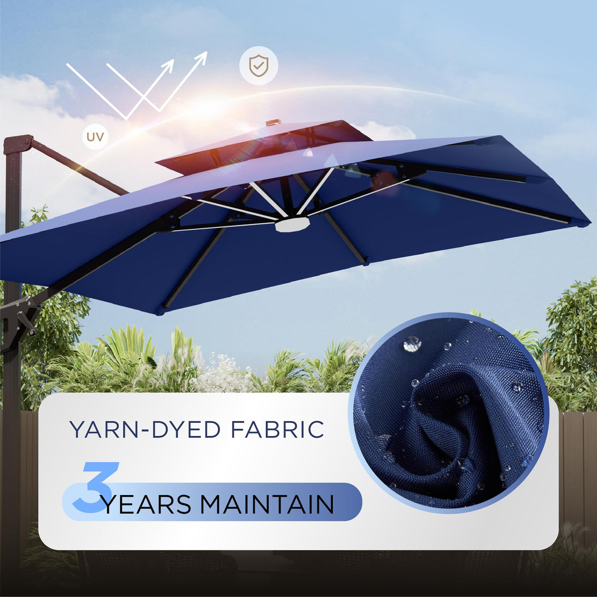 10' X 13' Patio Cantilever Umbrella with Base and LED Lights X909