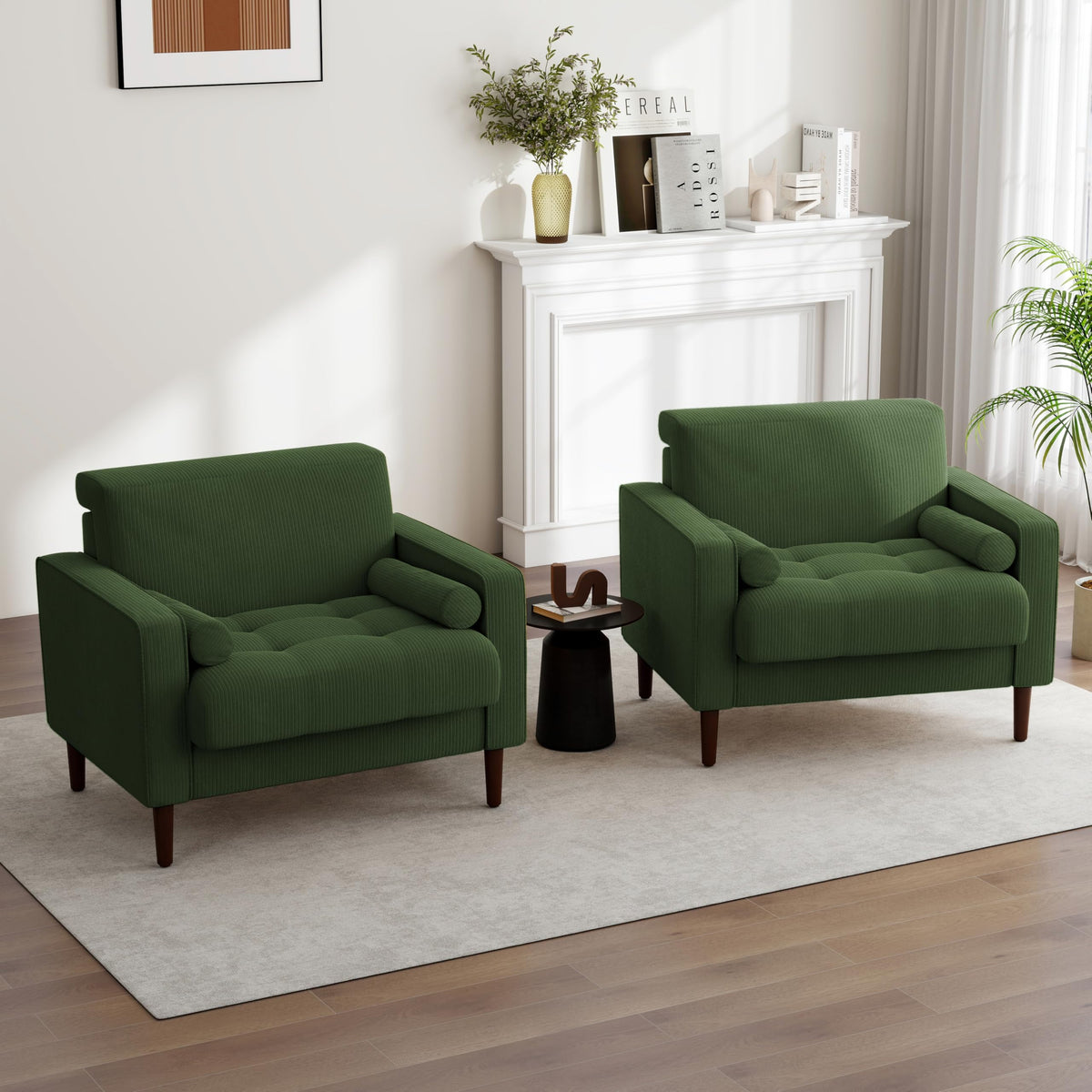 Set of 2 Green Corduroy Upholstered Accent Chairs I306776