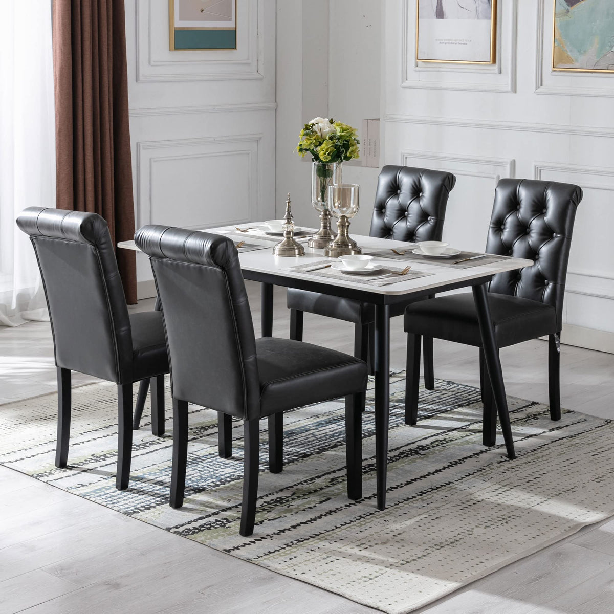 Black PU Leather Dining Chairs Set of 4 A5771