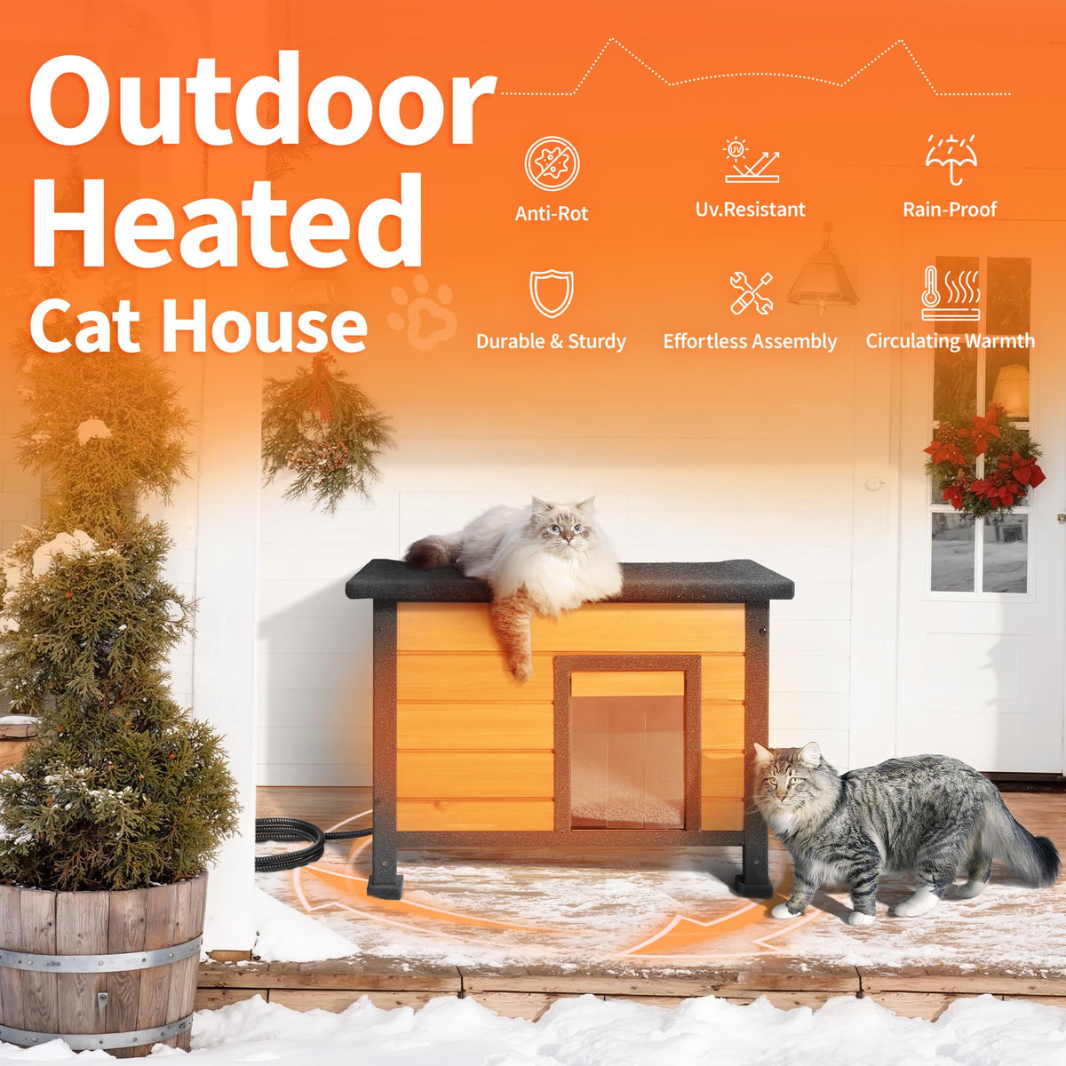 Heated Outdoor Cat House with Escape Door K71405