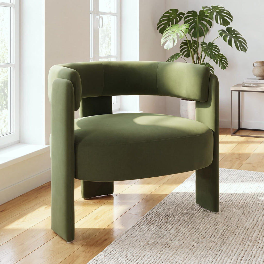 Set of 2 Velvet Upholstered Accent Chairs with Wooden Legs J182207