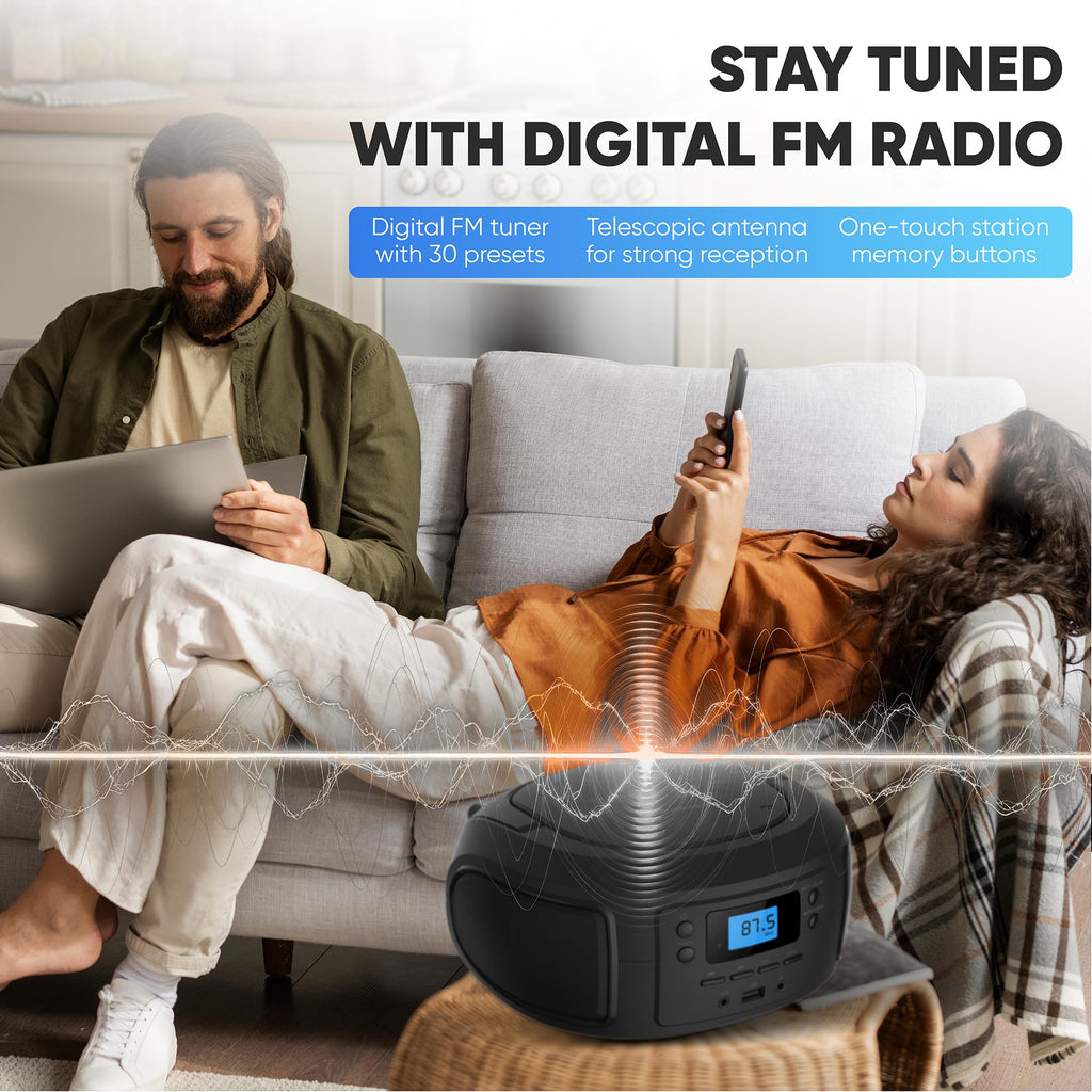Portable Bluetooth CD Player Boombox with FM Radio B7725