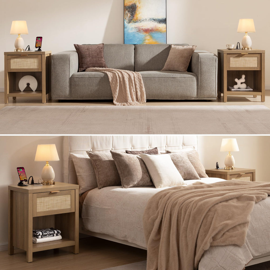 Rattan Night Stand with Charging Station T16954