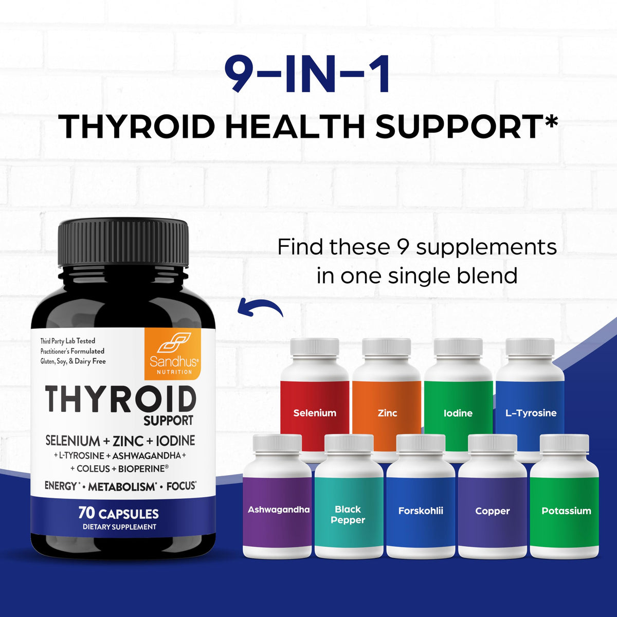 Thyroid Support with Selenium, Zinc, Iodine, L Tyrosine, Ashwagandha, 70 Count (Pack of 2) R269