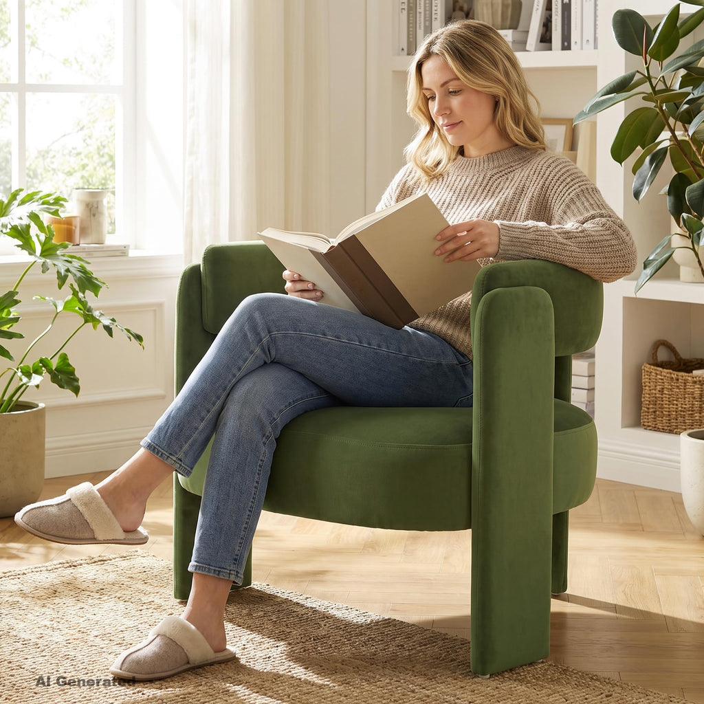 Set of 2 Velvet Upholstered Accent Chairs with Wooden Legs J182207