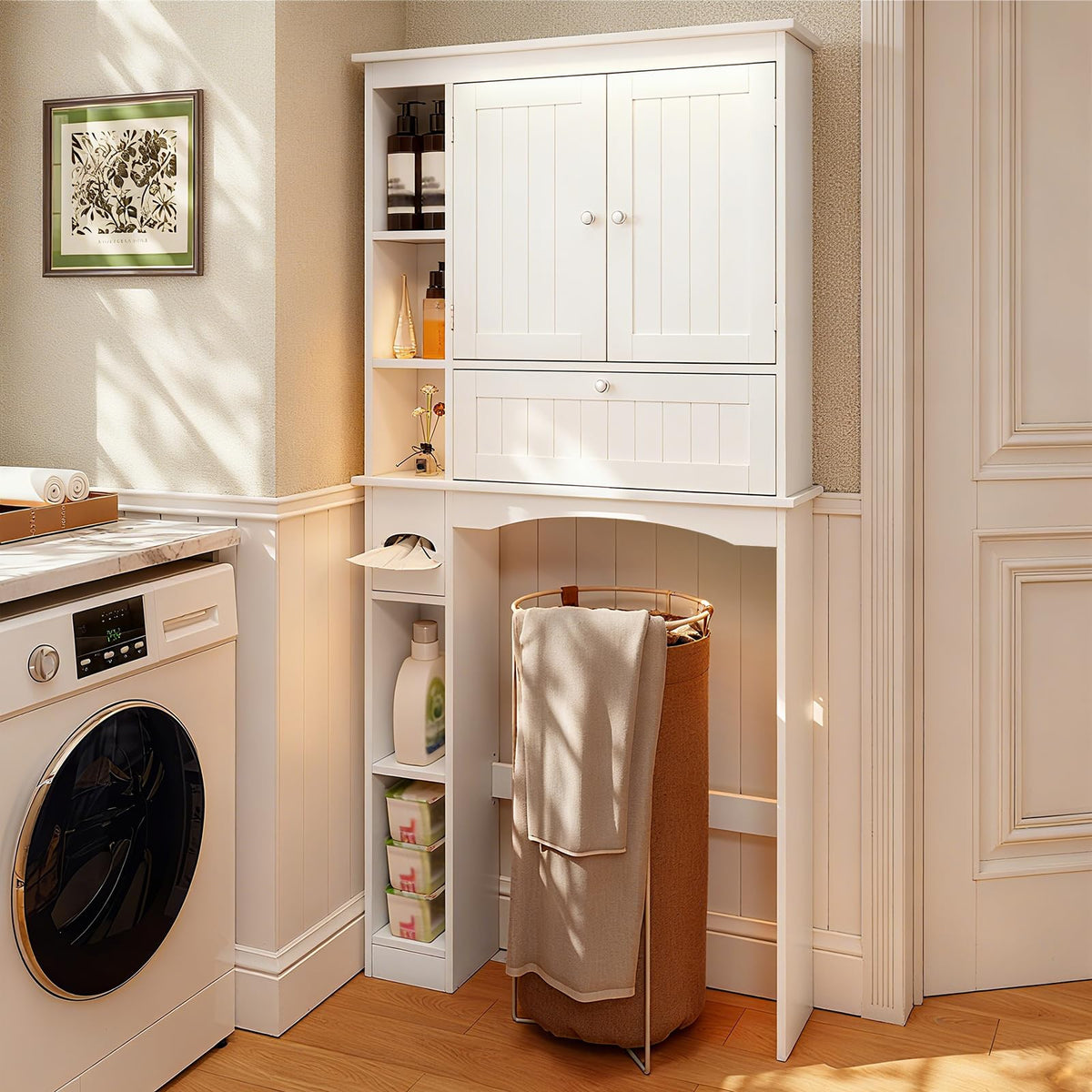 Over The Toilet Storage Cabinet with Doors and Adjustable Shelf, White Y9759