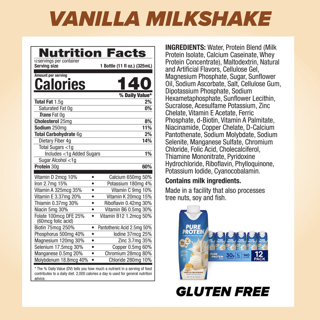 Chocolate and Vanilla Protein Shakes, 30g Protein, 11oz, 12 Pack M2990