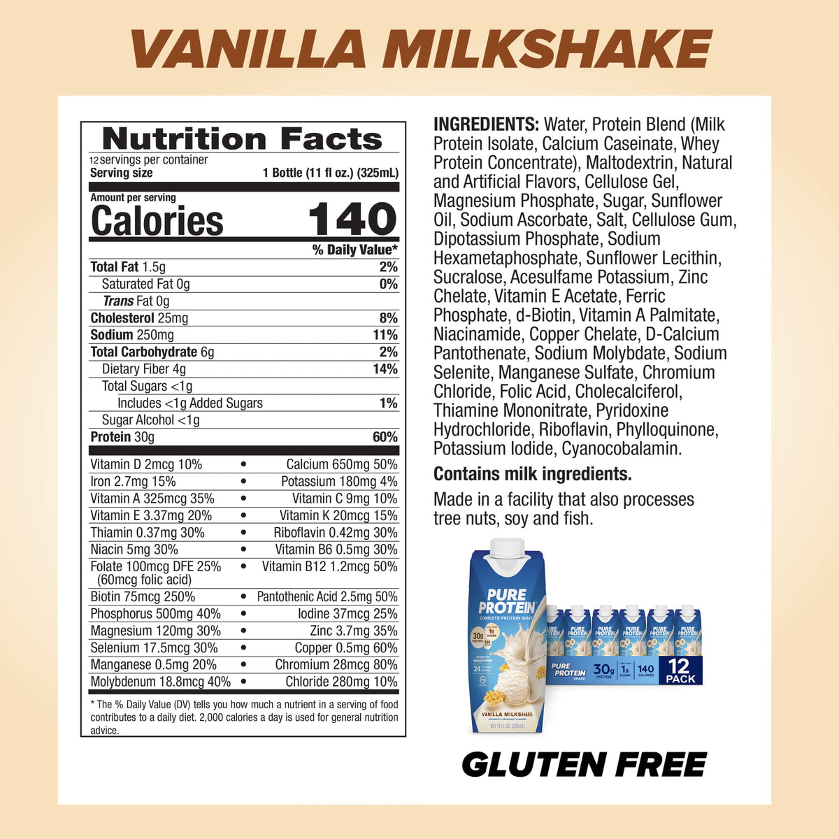 Chocolate and Vanilla Protein Shakes, 30g Protein, 11oz, 12 Pack M2990