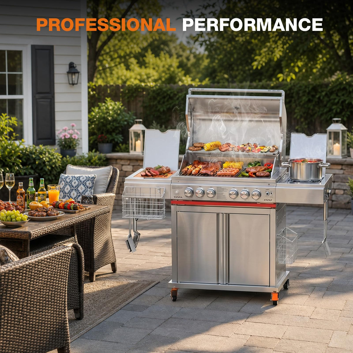 Heavy-duty SUS304 Stainless Steel 6-Burner Propane Gas Grill J861989