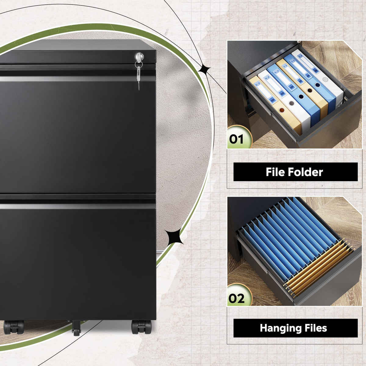 2 Drawer Metal File Cabinet I115295