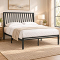 Black Metal Queen Bed Frame with Geometric Headboard Q727612