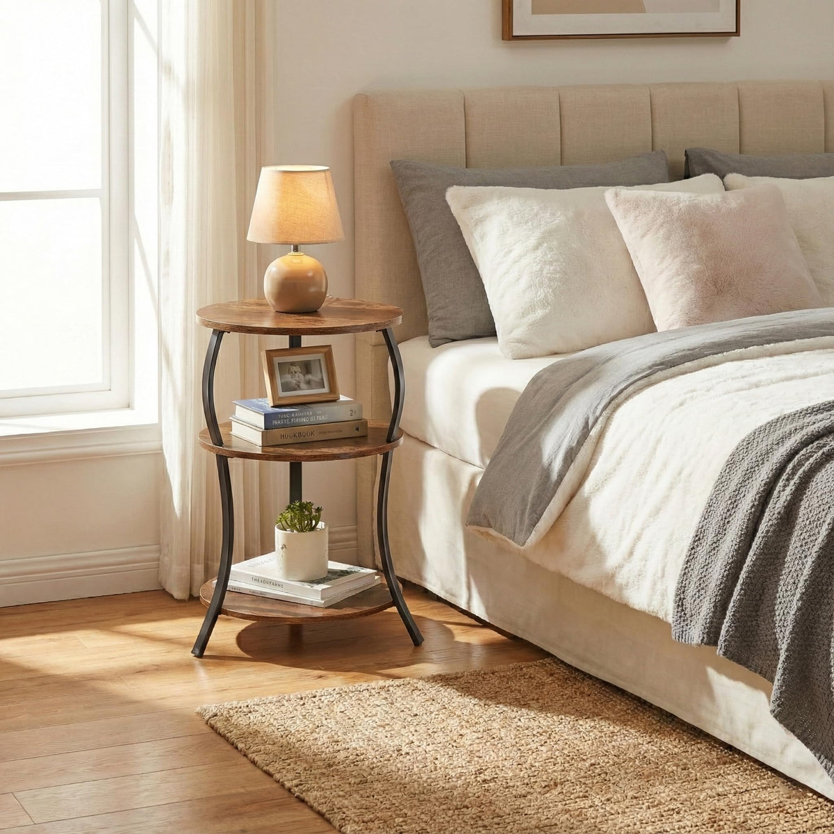 Round 3-Tier Side Table with Storage Shelf Y6899