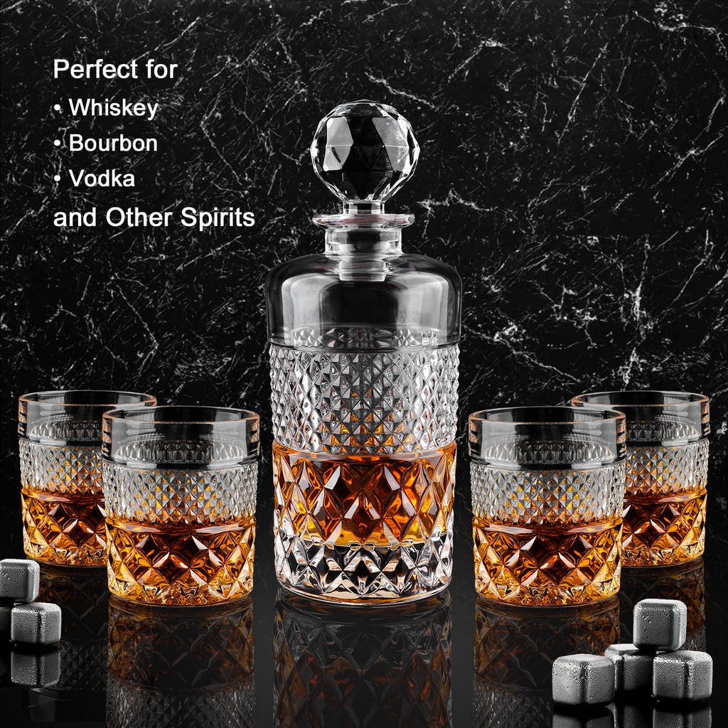 27oz Crystal Whiskey Decanter Set with 4 Glasses V7677
