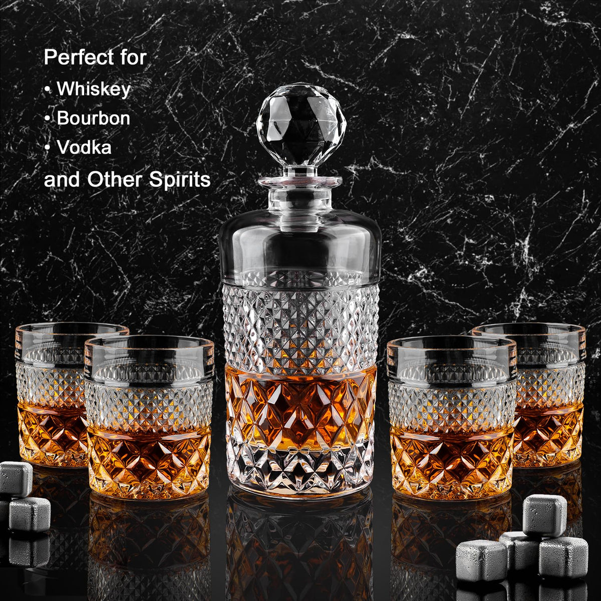 27oz Crystal Whiskey Decanter Set with 4 Glasses V7677