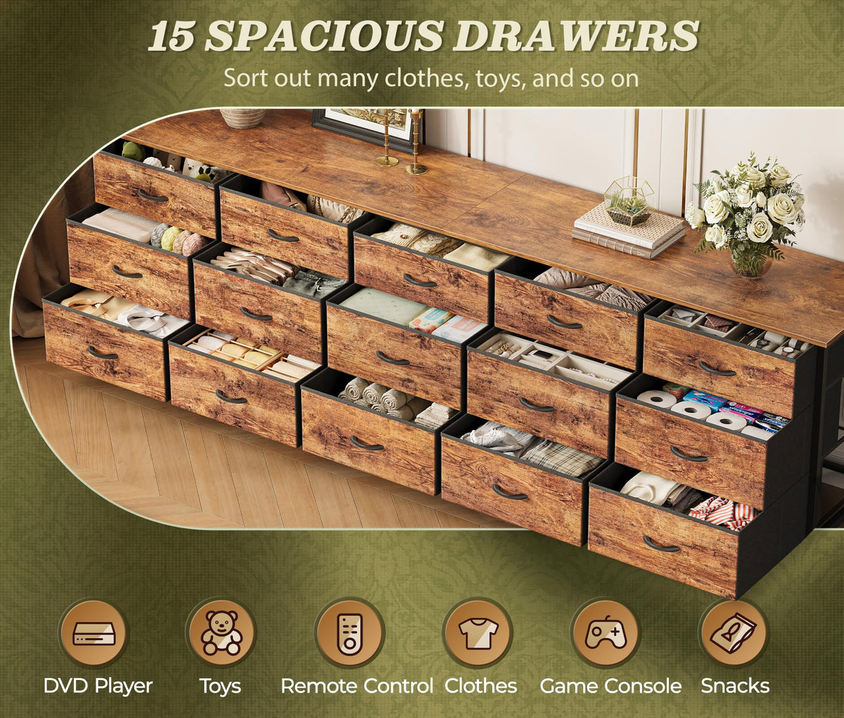 78.7 inch 15 Drawer Fabric Dresser L61126