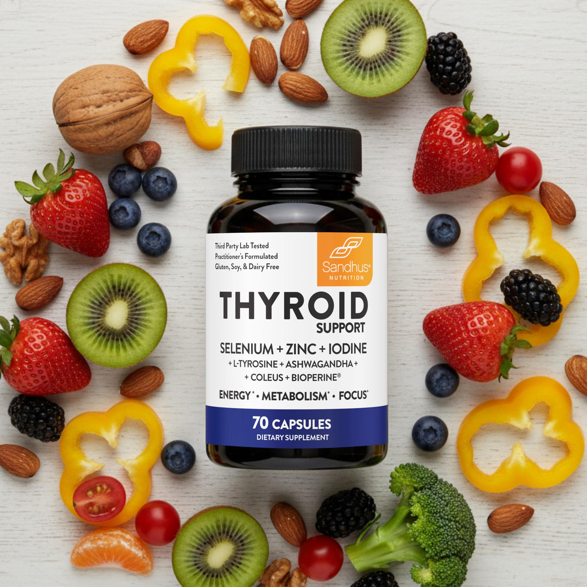 Thyroid Support with Selenium, Zinc, Iodine, L Tyrosine, Ashwagandha, 70 Count (Pack of 2) R269