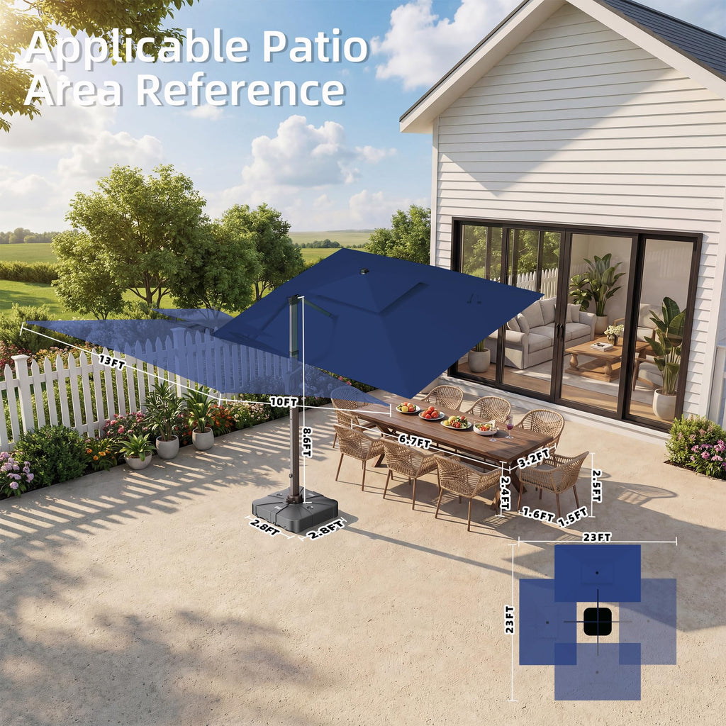 10' X 13' Patio Cantilever Umbrella with Base and LED Lights X909
