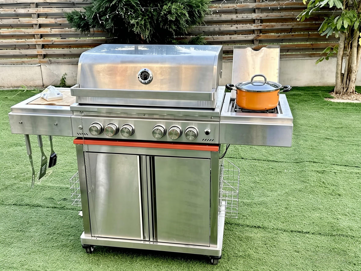 Heavy-duty SUS304 Stainless Steel 6-Burner Propane Gas Grill J861989