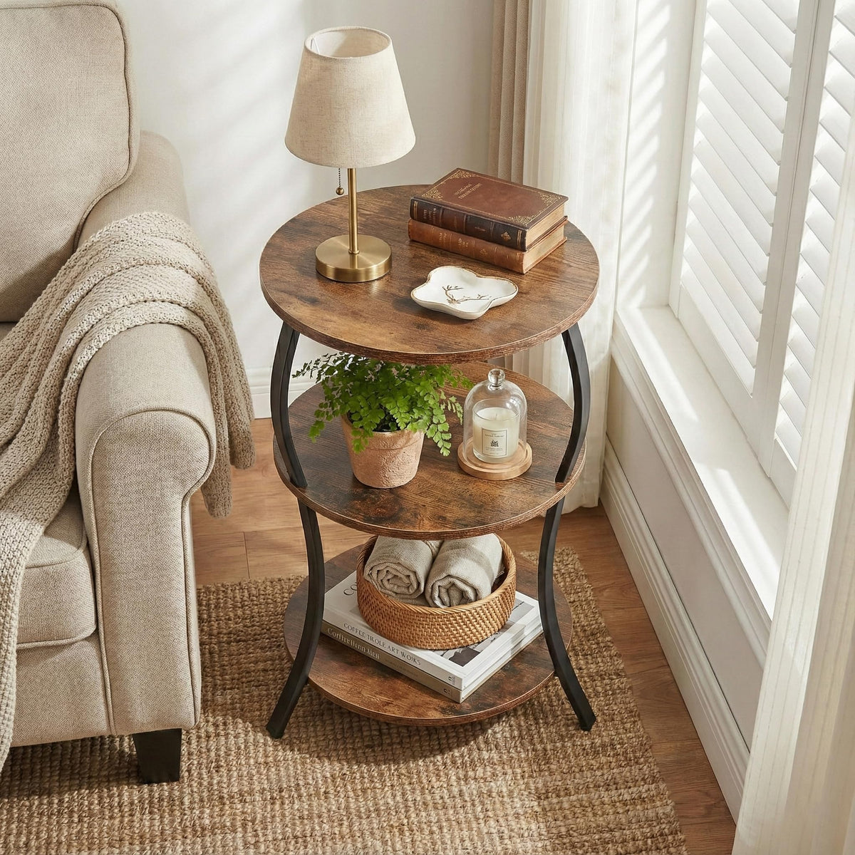 Round 3-Tier Side Table with Storage Shelf Y6899