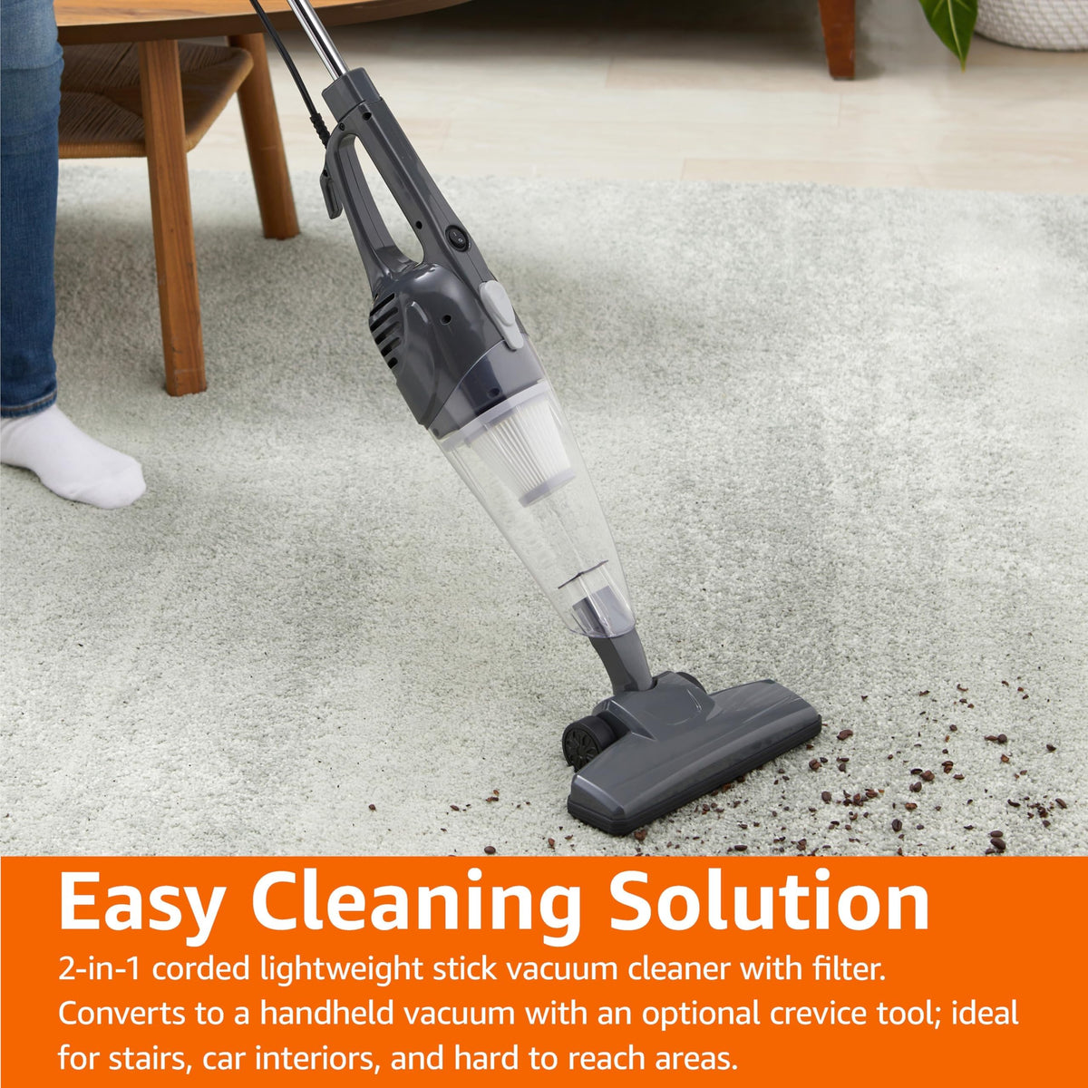 2-in-1 Corded Stick Vacuum Cleaner, Converts to Handheld, Lightweight, Black W9306