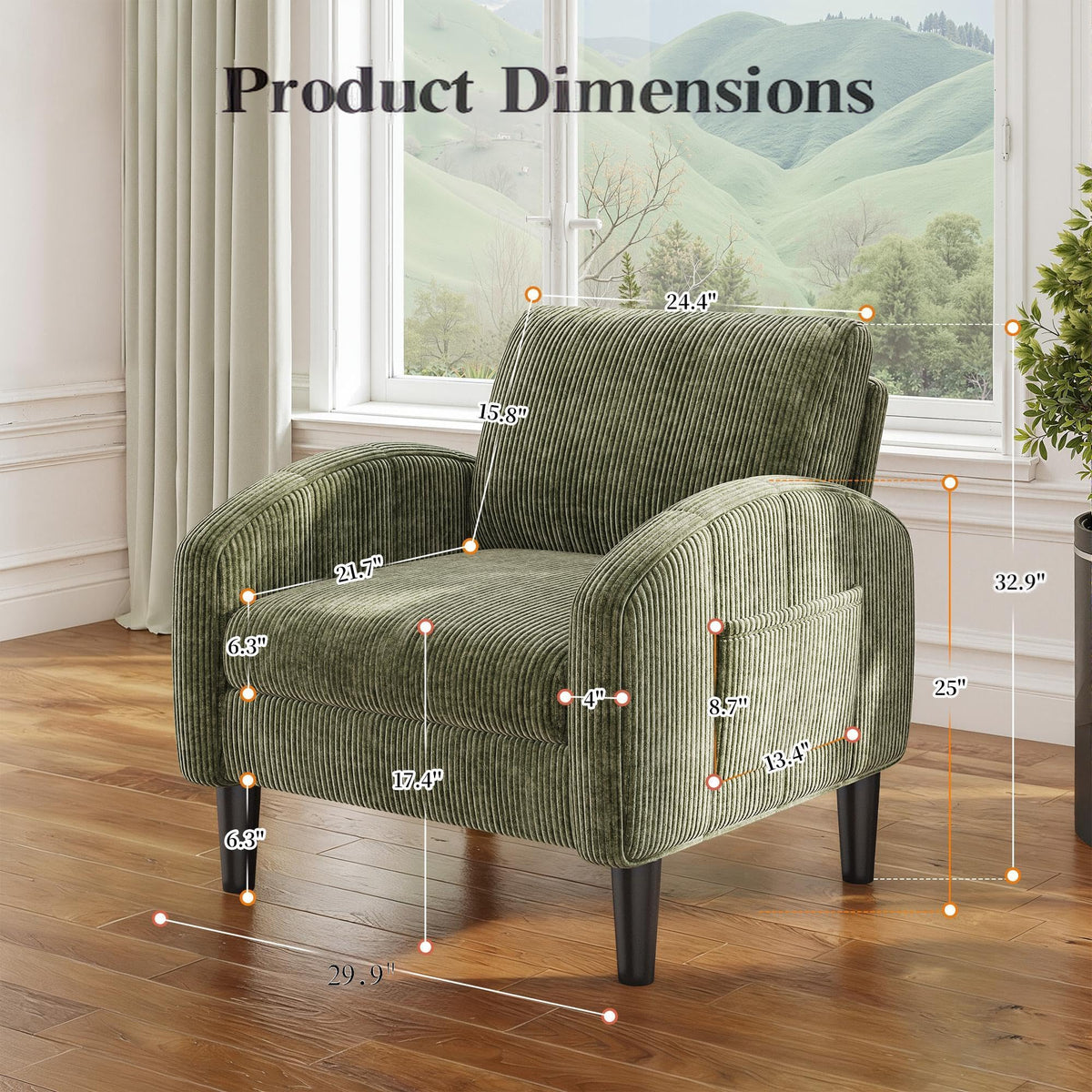 Green Accent Chair with Side Pockets H65274