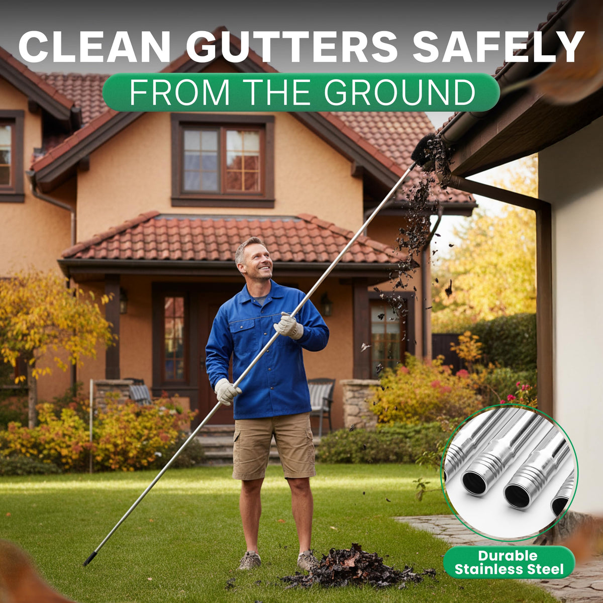 10.5 ft Adjustable Gutter Cleaning Tools with Pole N2150