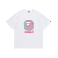 BAPE Style Glitch Colorblock Ape Head Short-Sleeve Tee - White